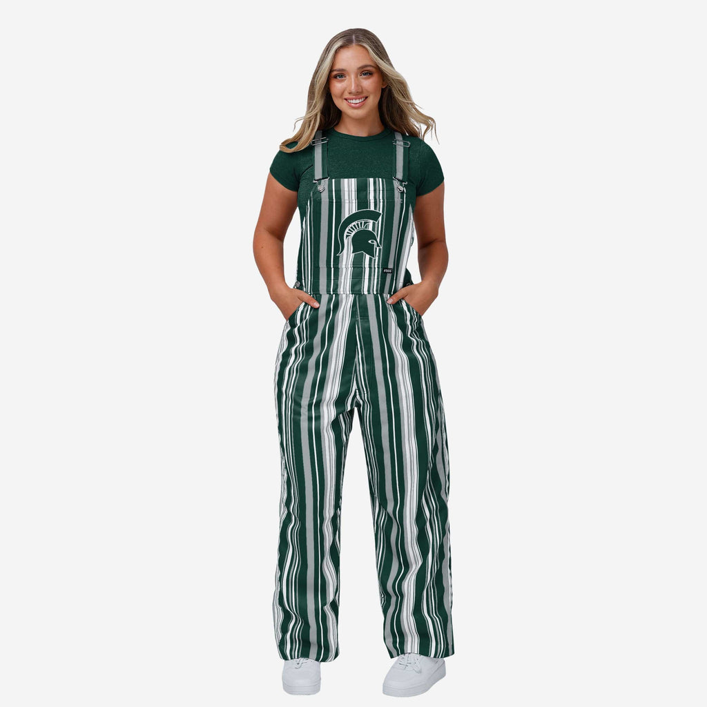 Michigan State Spartans Womens Hyper Stripe Bib Overalls FOCO XS - FOCO.com