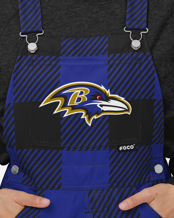 Baltimore Ravens Womens Plaid Bib Overalls FOCO - FOCO.com