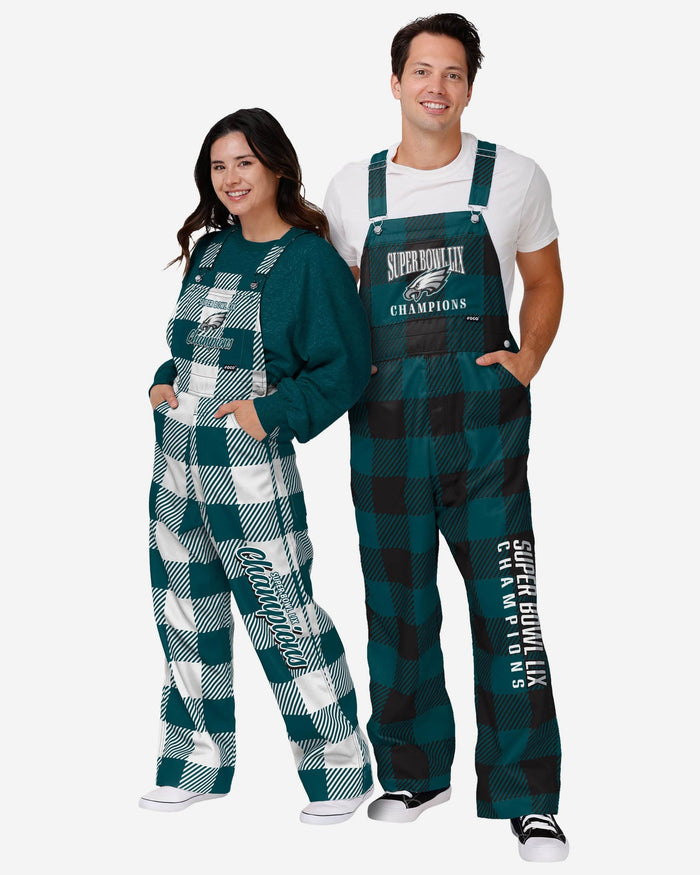 Philadelphia Eagles Super Bowl LIX Champions Womens Plaid Bib Overalls FOCO - FOCO.com