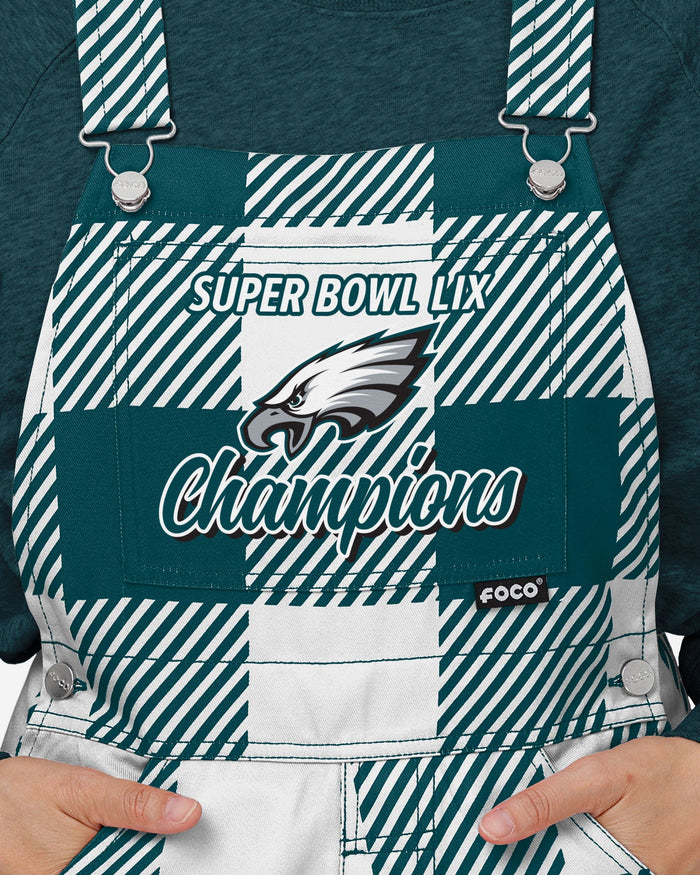 Philadelphia Eagles Super Bowl LIX Champions Womens Plaid Bib Overalls FOCO - FOCO.com