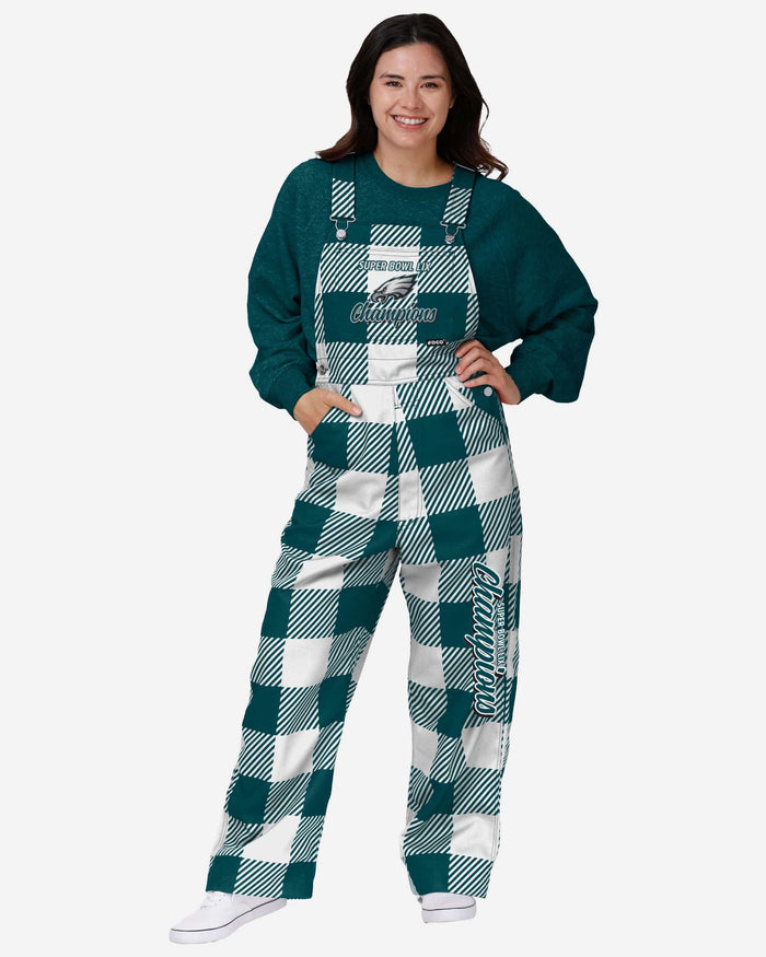 Philadelphia Eagles Super Bowl LIX Champions Womens Plaid Bib Overalls FOCO XS - FOCO.com