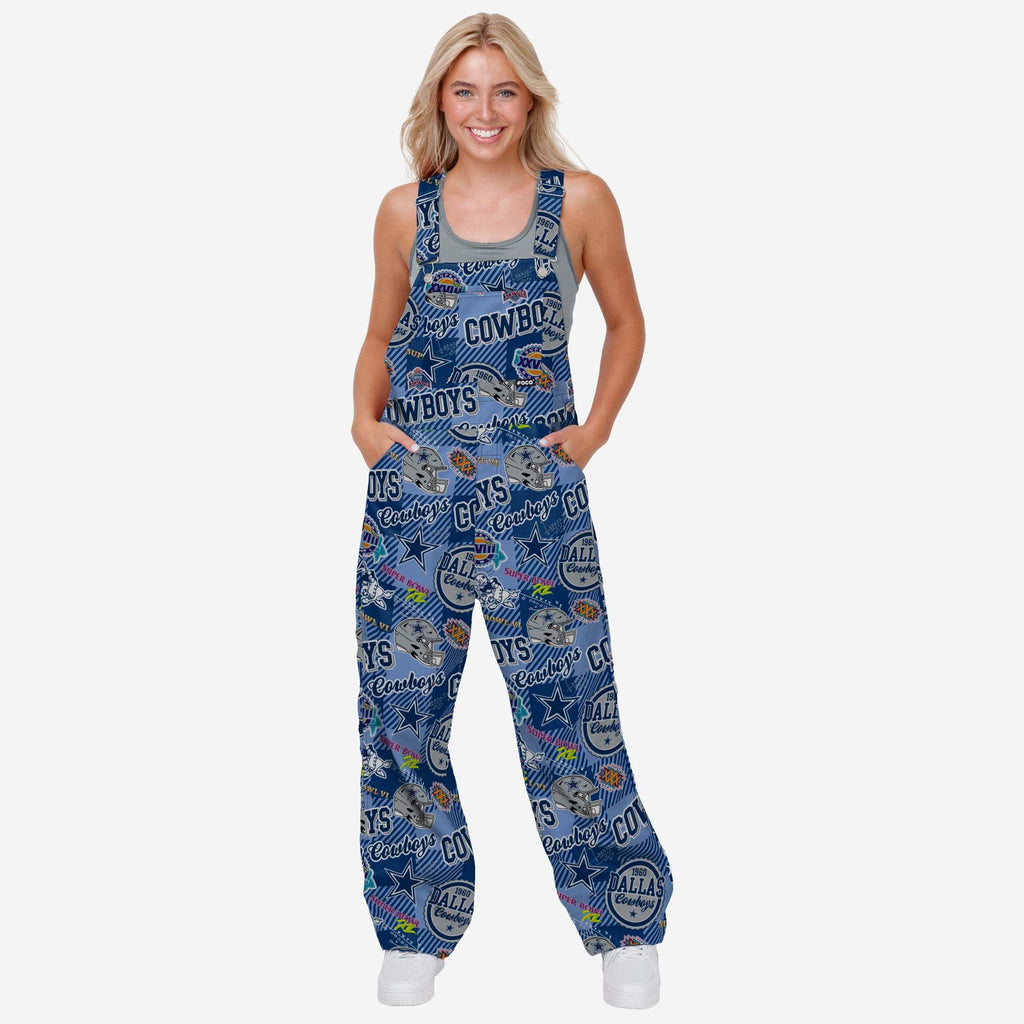 Dallas Cowboys Womens Historic Print Bib Overalls FOCO XS - FOCO.com