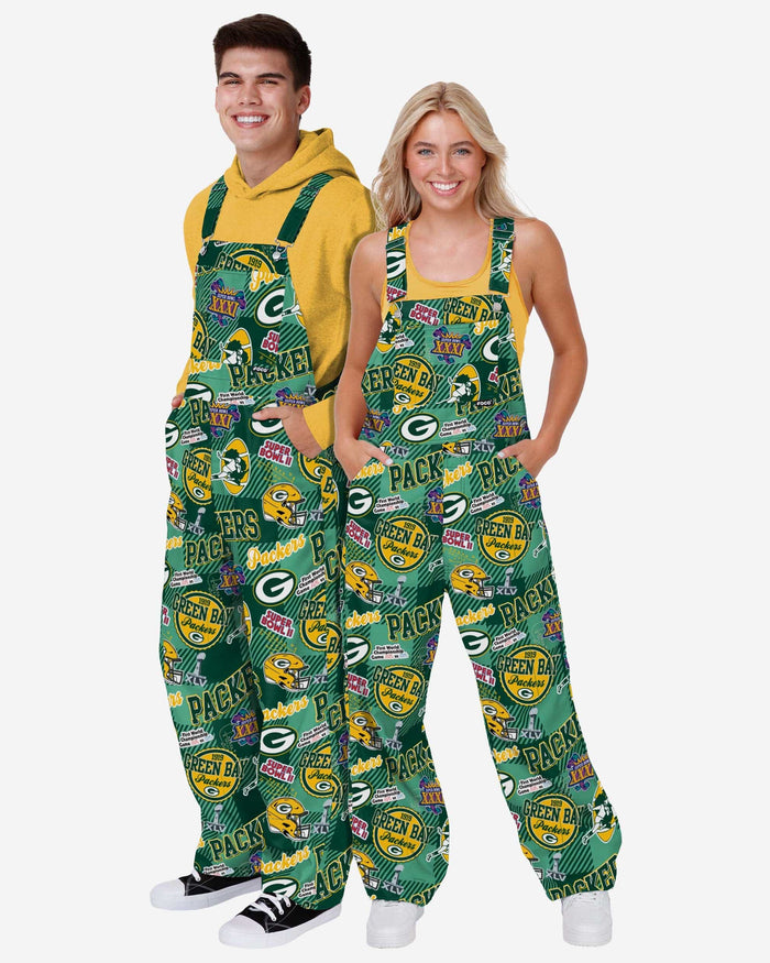 Green Bay Packers Womens Historic Print Bib Overalls FOCO - FOCO.com