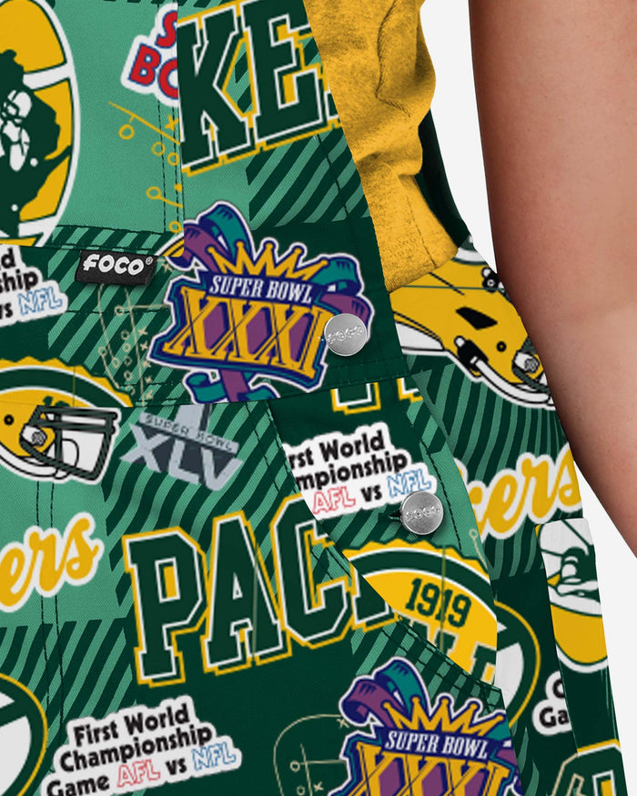 Green Bay Packers Womens Historic Print Bib Overalls FOCO - FOCO.com