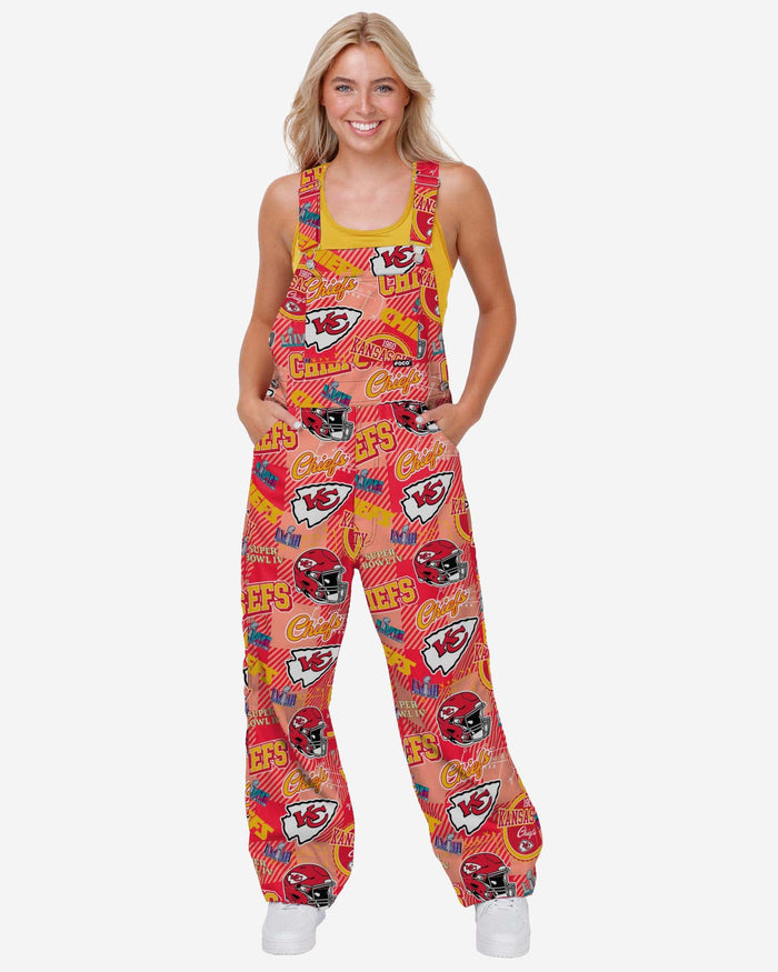 Kansas City Chiefs Womens Historic Print Bib Overalls FOCO XS - FOCO.com