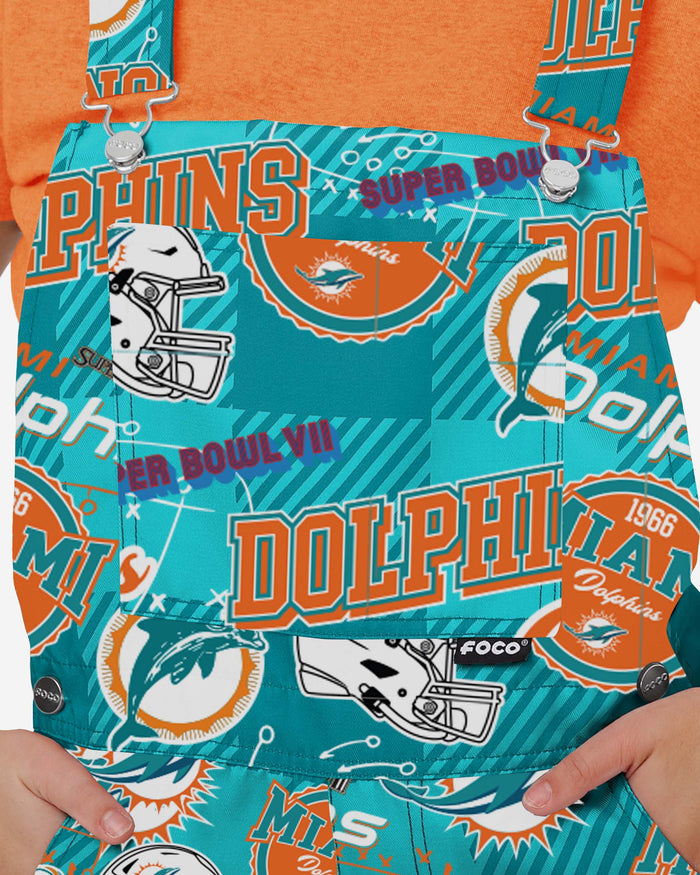 Miami Dolphins Womens Historic Print Bib Overalls FOCO - FOCO.com