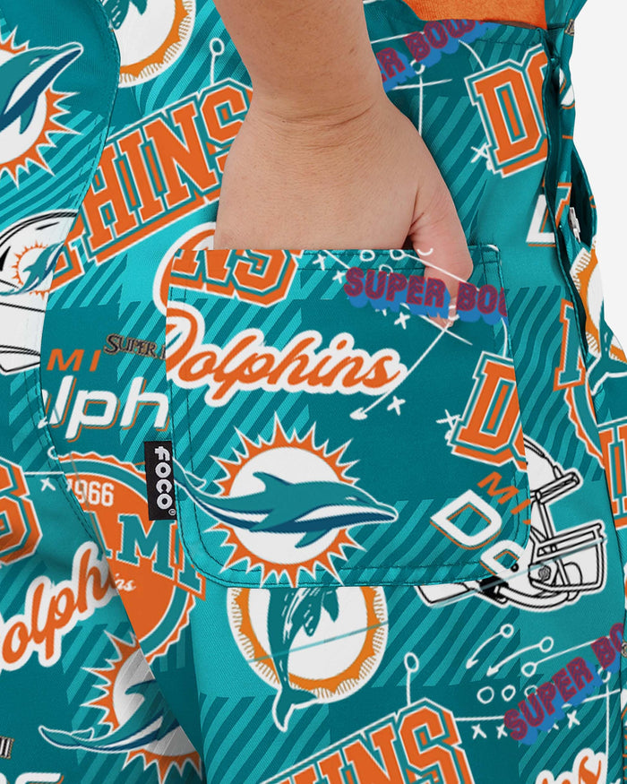 Miami Dolphins Womens Historic Print Bib Overalls FOCO - FOCO.com