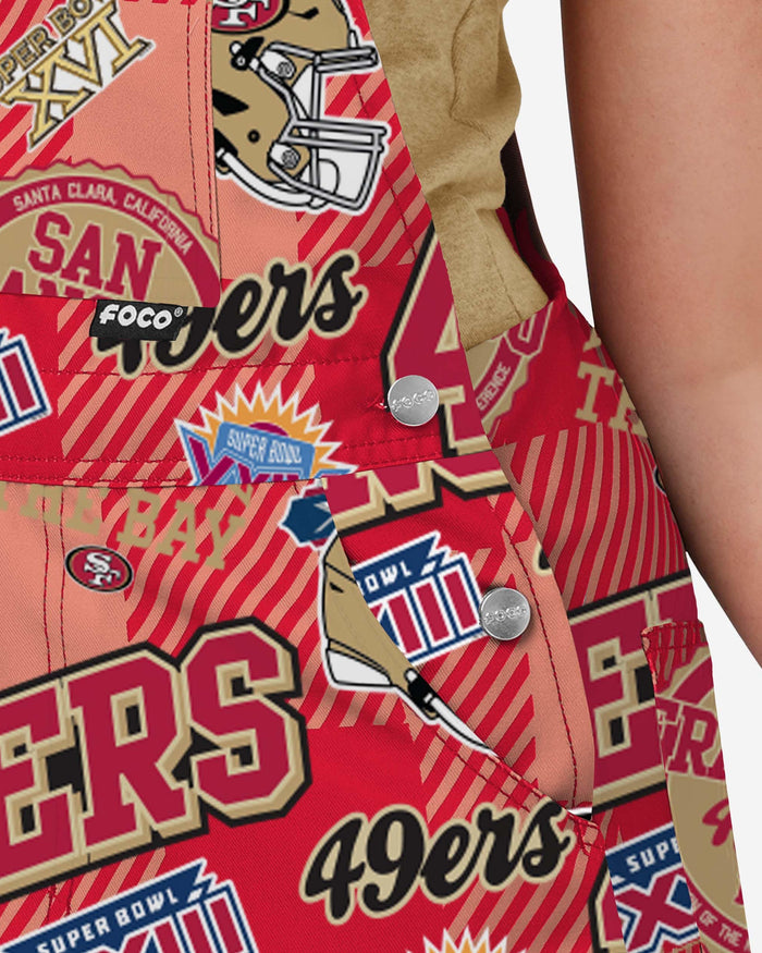 San Francisco 49ers Womens Historic Print Bib Overalls FOCO - FOCO.com