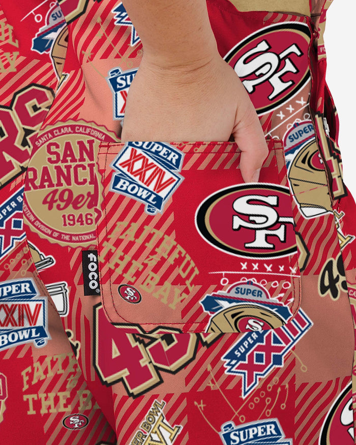 San Francisco 49ers Womens Historic Print Bib Overalls FOCO - FOCO.com