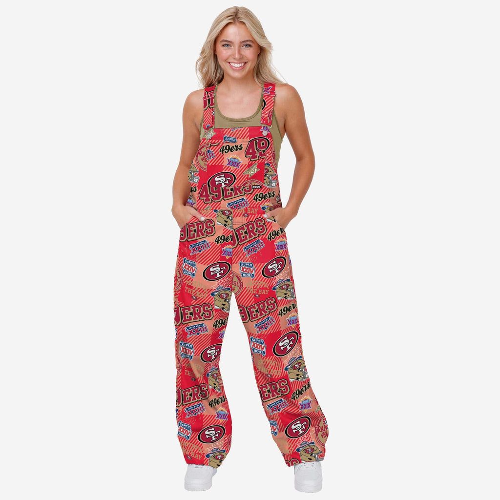 San Francisco 49ers Womens Historic Print Bib Overalls FOCO XS - FOCO.com