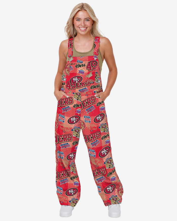 San Francisco 49ers Womens Historic Print Bib Overalls FOCO XS - FOCO.com