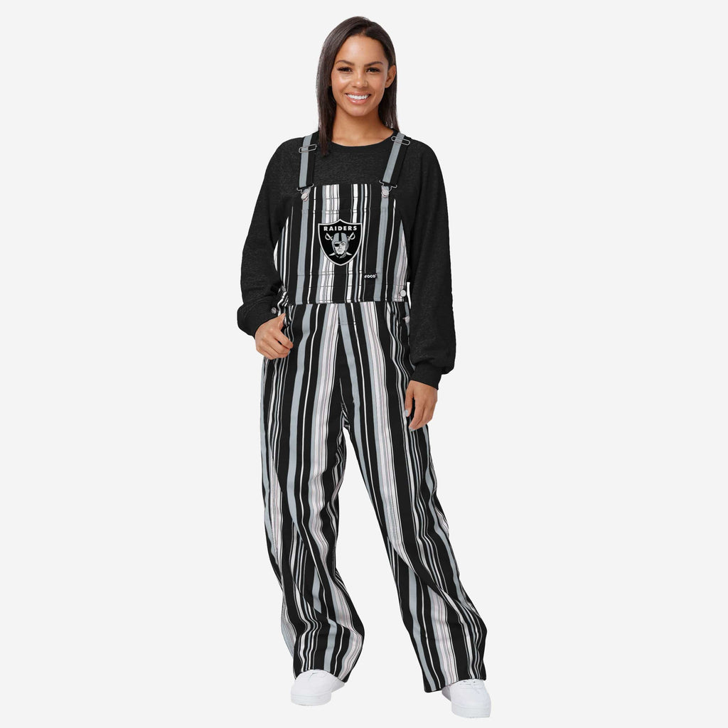 Las Vegas Raiders Womens Hyper Stripe Bib Overalls FOCO XS - FOCO.com