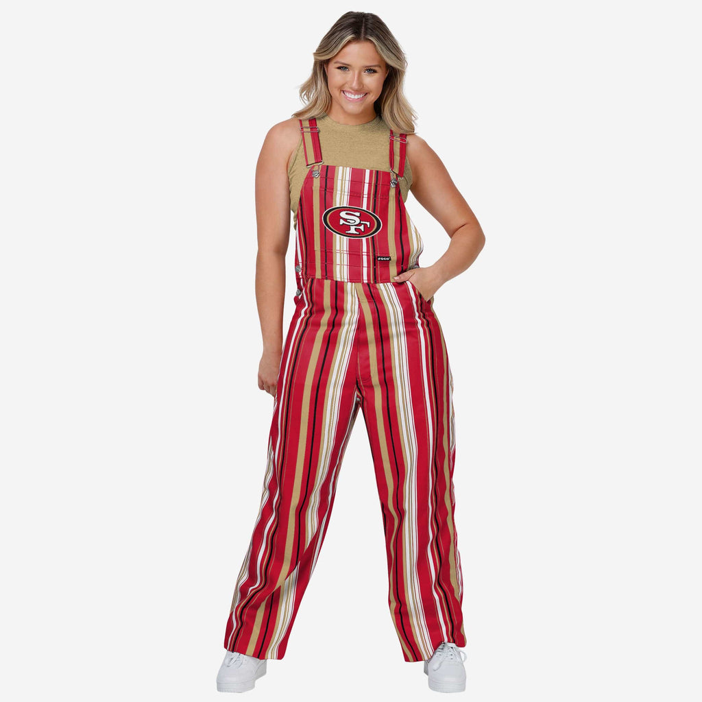 San Francisco 49ers Womens Hyper Stripe Bib Overalls FOCO XS - FOCO.com