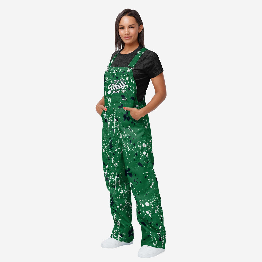 Philadelphia Eagles Womens Kelly Green Paint Splatter Bib Overalls FOCO XS - FOCO.com