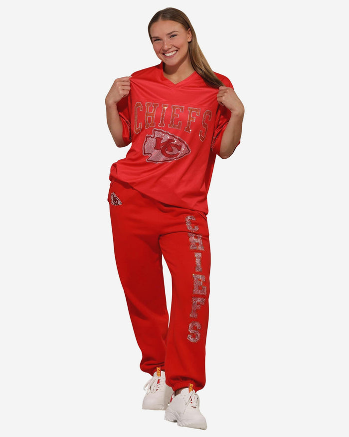 Kansas City Chiefs Womens Big Wordmark Rhinestone Sweatpants FOCO S - FOCO.com