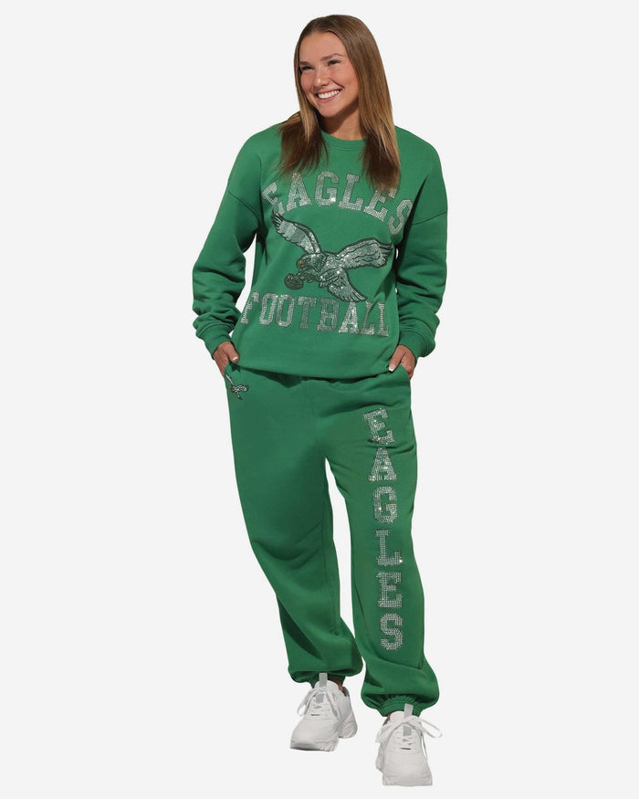 Philadelphia Eagles Retro Womens Big Wordmark Rhinestone Sweatpants FOCO S - FOCO.com