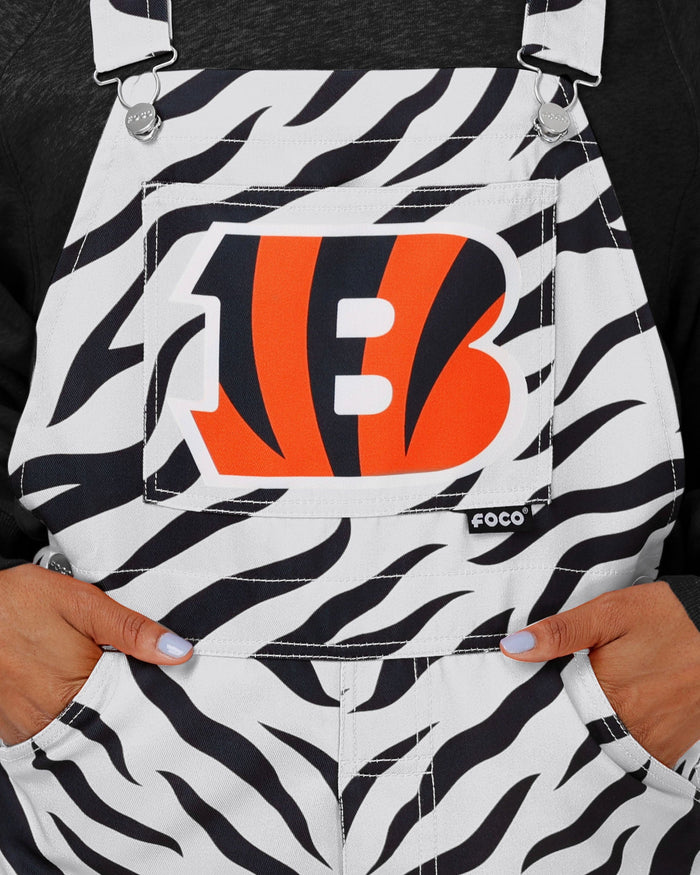 Cincinnati Bengals Womens White Tiger Stripe Thematic Bib Overalls FOCO - FOCO.com