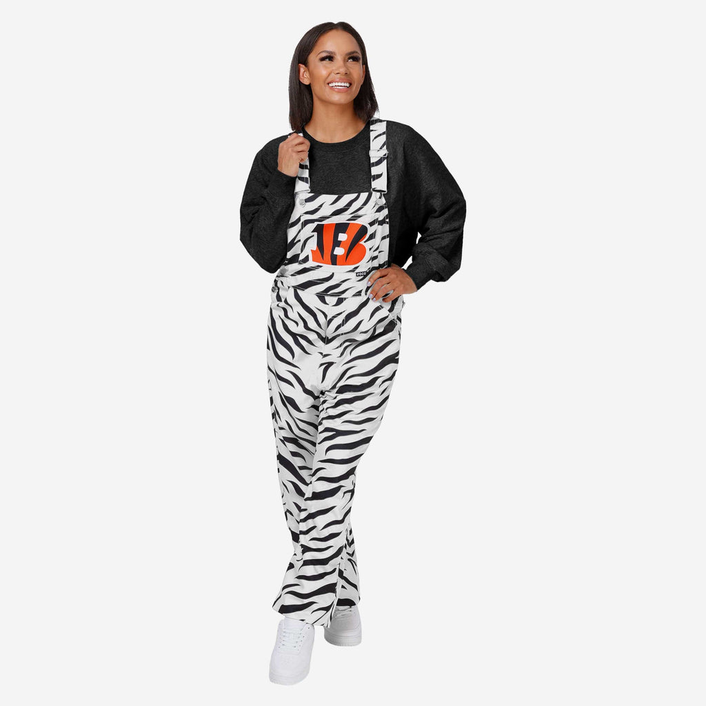 Cincinnati Bengals Womens White Tiger Stripe Thematic Bib Overalls FOCO XS - FOCO.com