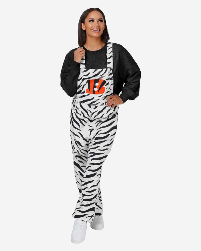 Cincinnati Bengals Womens White Tiger Stripe Thematic Bib Overalls FOCO XS - FOCO.com