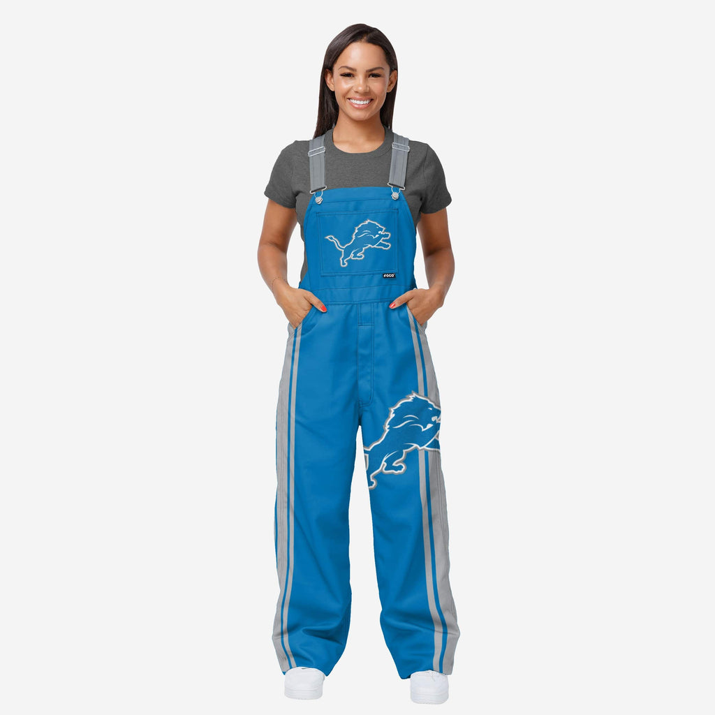 Detroit Lions Womens Team Stripe Bib Overalls FOCO XS - FOCO.com