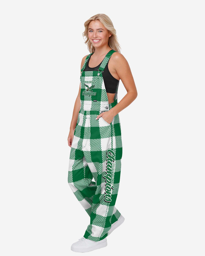 Philadelphia Eagles Super Bowl LIX Champions Kelly Green Womens Plaid Bib Overalls FOCO XS - FOCO.com