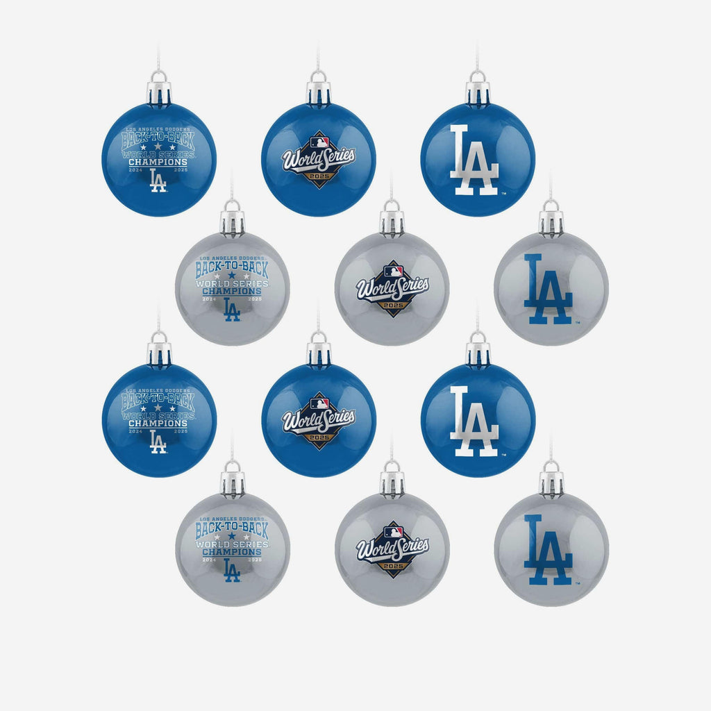 Los Angeles Dodgers 2025 Back To Back World Series Champions 12 Pack Plastic Ball Ornament Set FOCO - FOCO.com