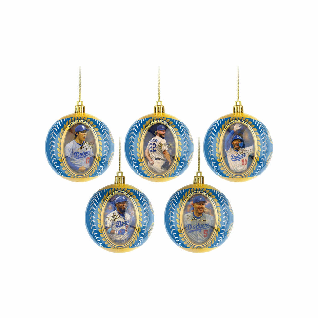 Los Angeles Dodgers 2025 Back To Back World Series Champions 5 Pack Shatterproof Ball Ornament Set