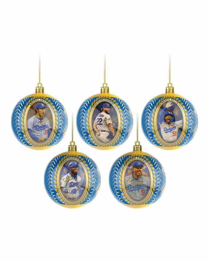 Los Angeles Dodgers 2025 Back To Back World Series Champions 5 Pack Shatterproof Ball Ornament Set