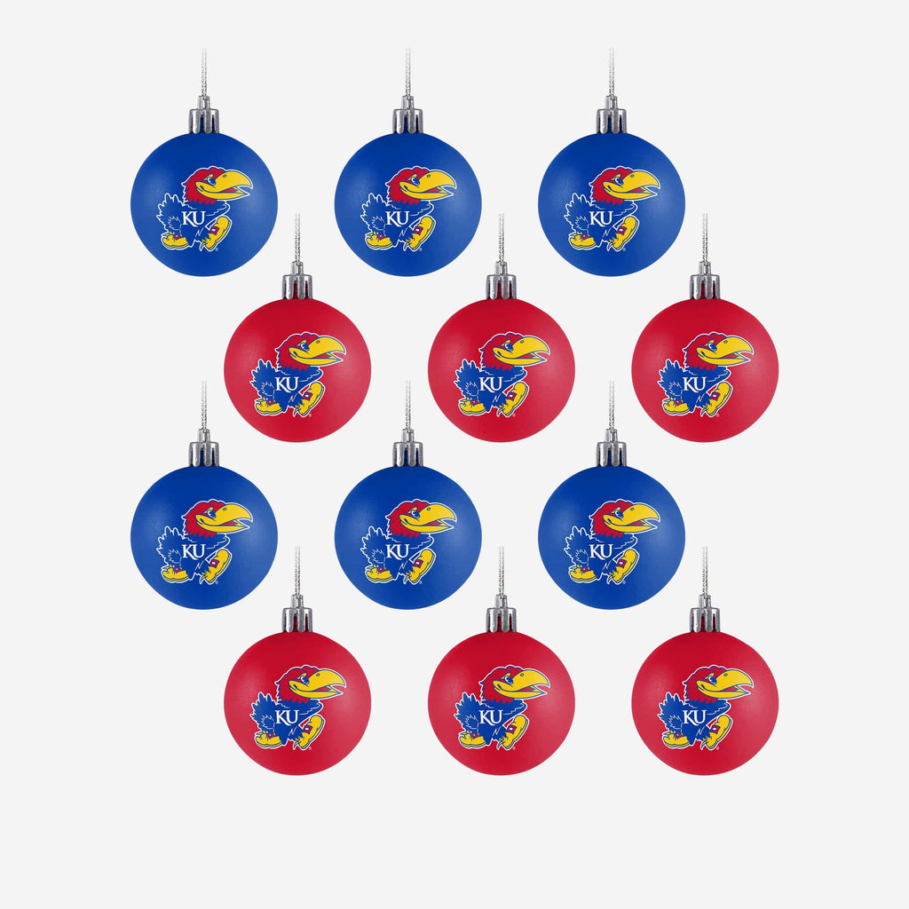 Kansas Jayhawks 12 Pack Plastic Ball Ornament Set FOCO - FOCO.com