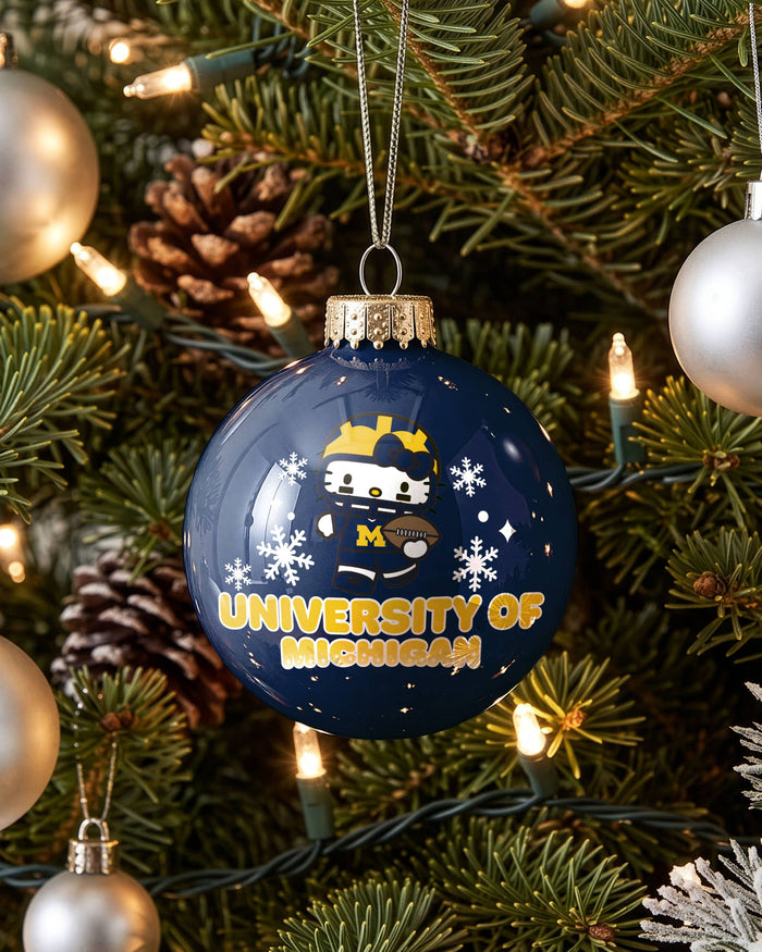 Michigan Wolverines Hello Kitty® Glass Ball Ornament FOCO - FOCO.com