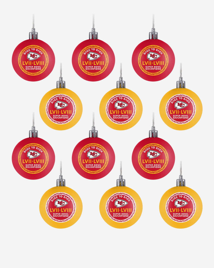 Kansas City Chiefs Super Bowl LVIII Champions 12 Pack Plastic Ball Ornament Set FOCO - FOCO.com