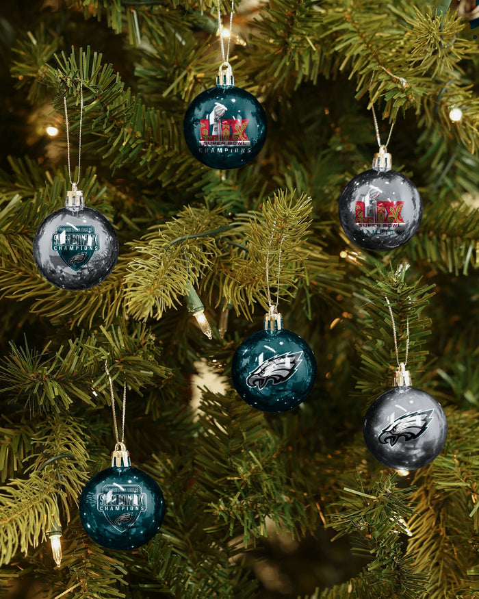 Philadelphia Eagles Super Bowl LIX Champions 12 Pack Plastic Ball Ornament Set FOCO - FOCO.com