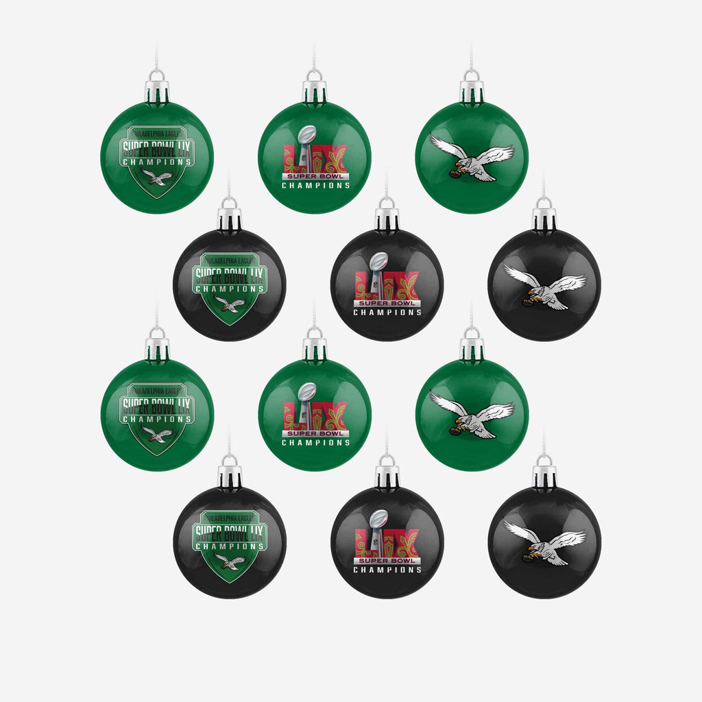 Philadelphia Eagles Super Bowl LIX Champions Kelly Green 12 Pack Plastic Ball Ornament Set FOCO - FOCO.com