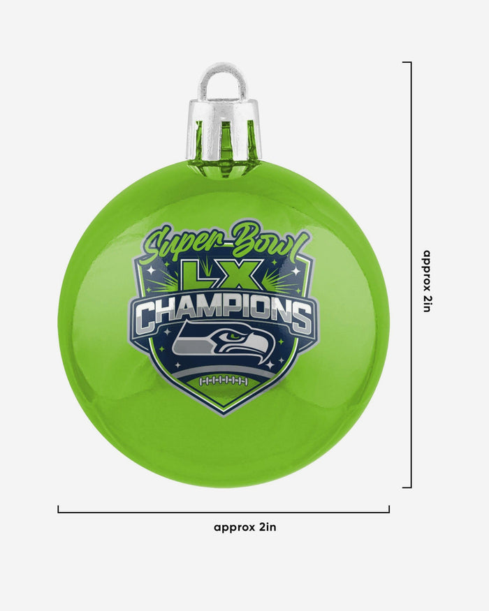 Seattle Seahawks Super Bowl LX Champions 12 Pack Plastic Ball Ornament Set FOCO - FOCO.com