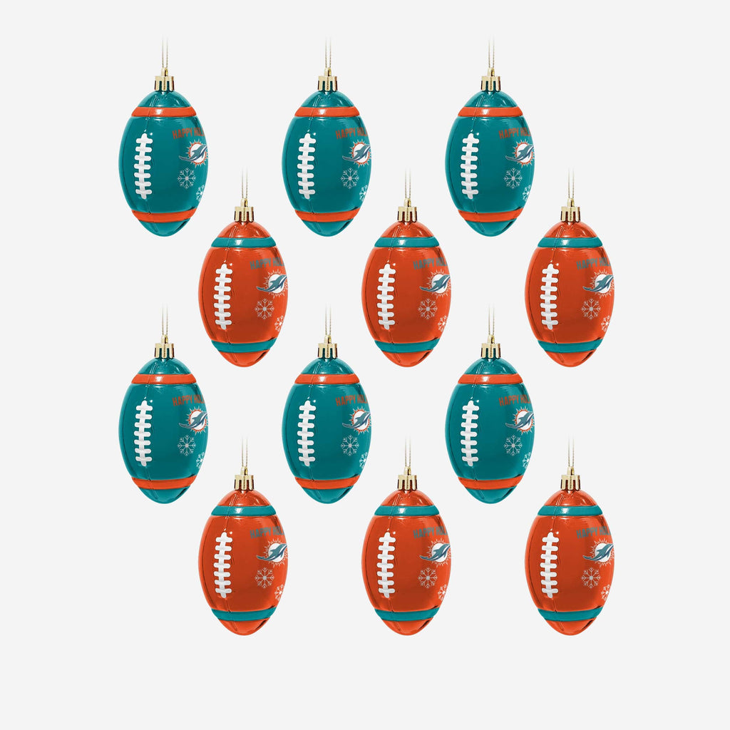 Miami Dolphins 12 Pack Football Ornament Set FOCO - FOCO.com