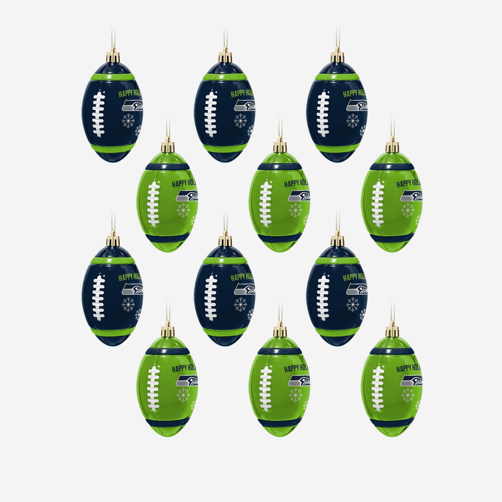 Seattle Seahawks 12 Pack Football Ornament Set FOCO - FOCO.com