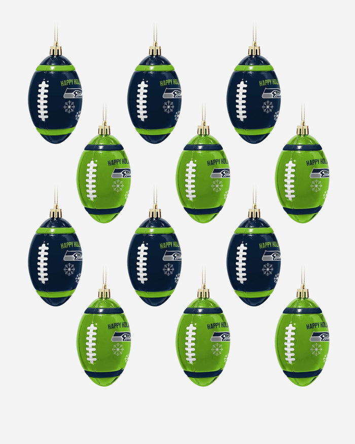 Seattle Seahawks 12 Pack Football Ornament Set FOCO - FOCO.com