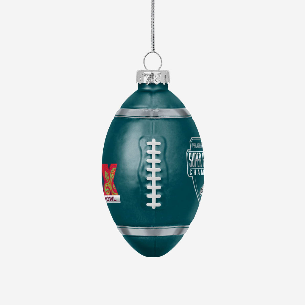 Philadelphia Eagles Super Bowl LIX Champions Blown Glass Football Ornament FOCO - FOCO.com