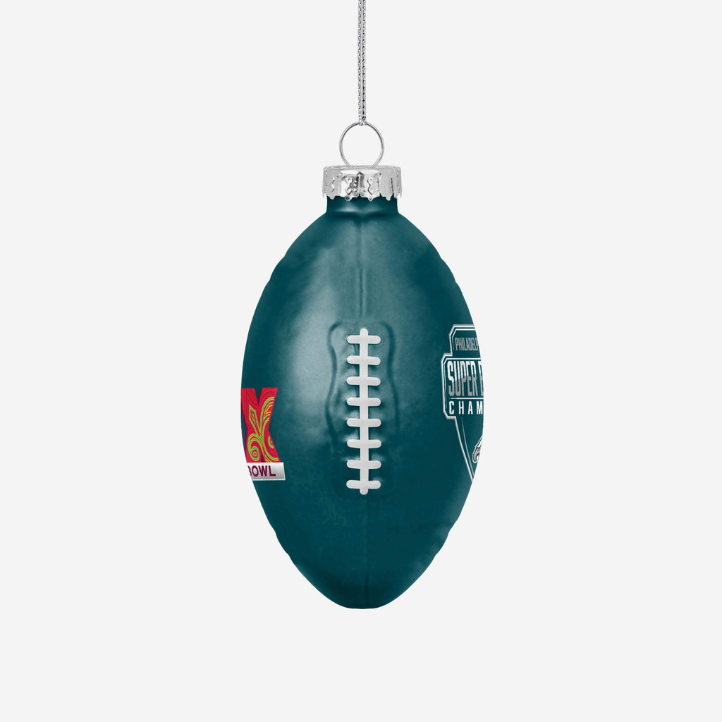 Philadelphia Eagles Super Bowl LIX Champions Blown Glass Football Ornament FOCO - FOCO.com