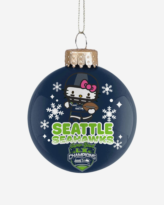 Seattle Seahawks Super Bowl LX Champions Hello Kitty® Glass Ball Ornament FOCO - FOCO.com