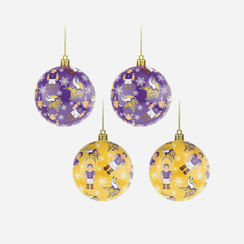 Minnesota Vikings 4 Pack Ball Mascot Ornament Set FOCO - FOCO.com