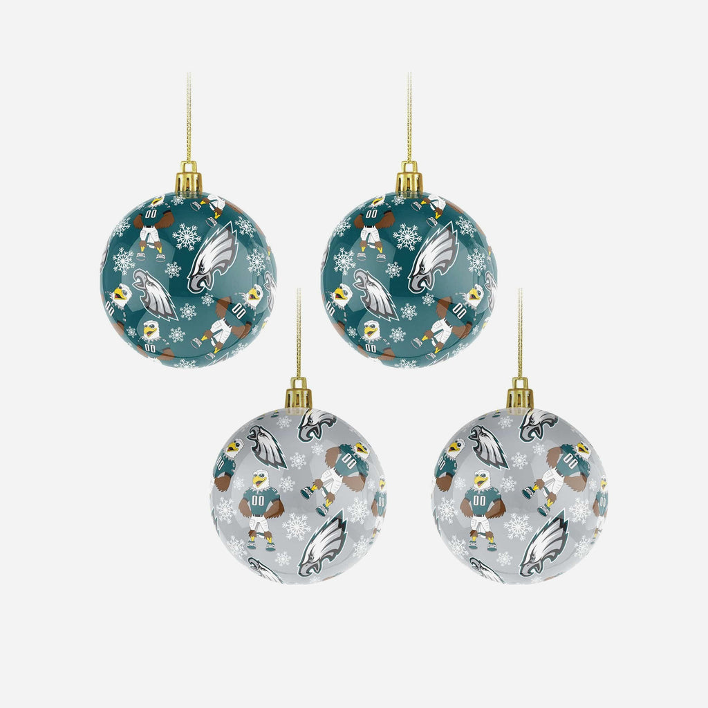 Philadelphia Eagles 4 Pack Ball Mascot Ornament Set FOCO - FOCO.com