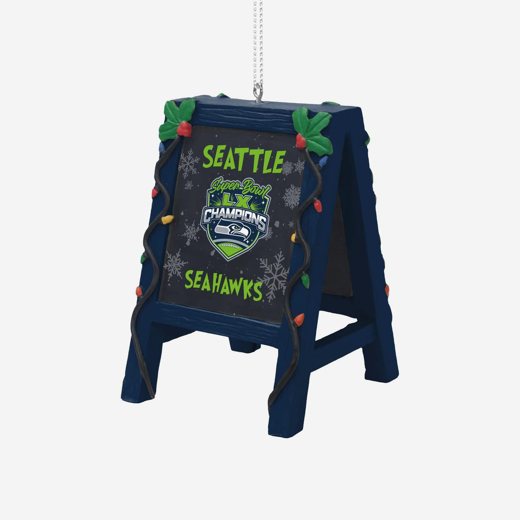 Seattle Seahawks Super Bowl LX Champions Chalkboard Easel Ornament FOCO - FOCO.com
