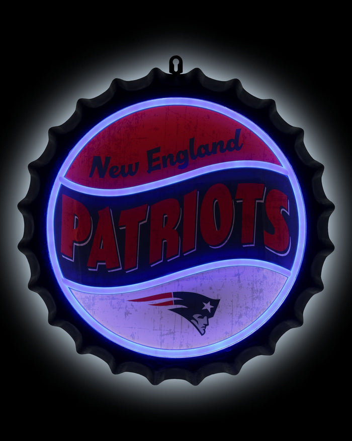 New England Patriots LED Neon Backlit Bottle Cap Wall Sign FOCO - FOCO.com