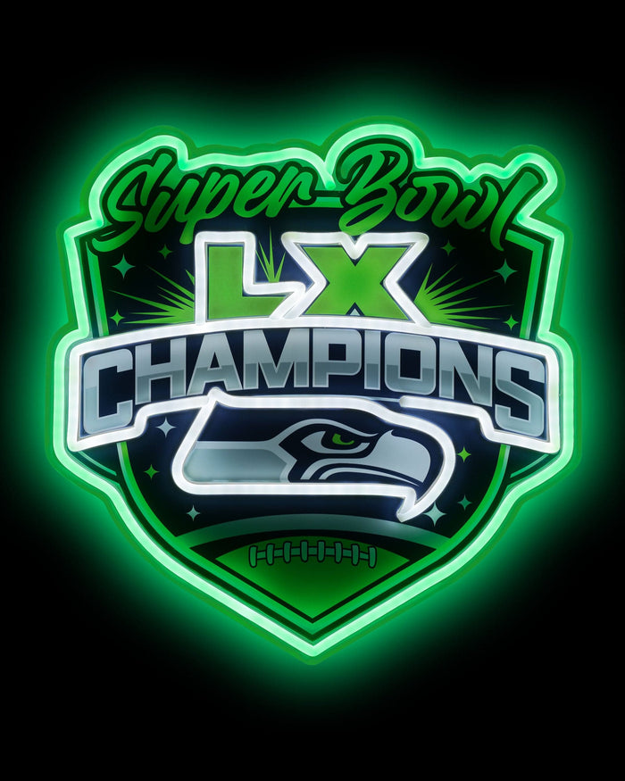 Seattle Seahawks Super Bowl LX Champions Neon Light Up Team Logo Sign FOCO - FOCO.com
