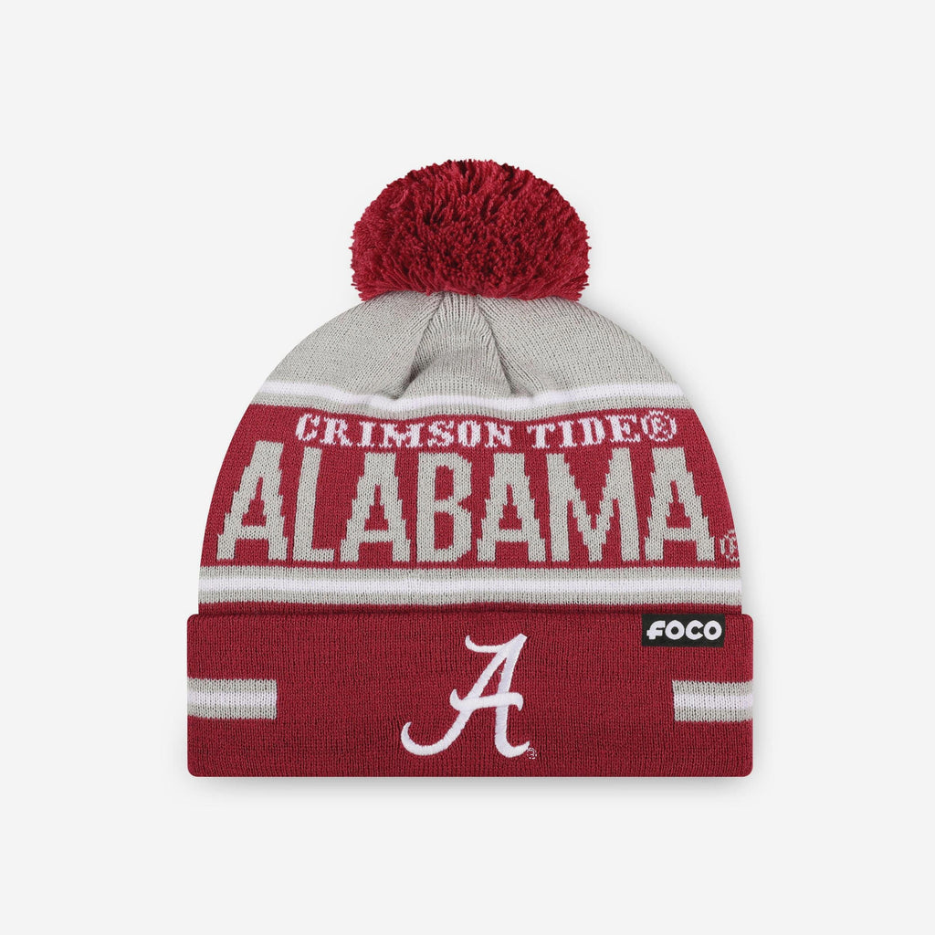 Alabama Crimson Tide Big Wordmark Stripe Pom Beanie FOCO - FOCO.com