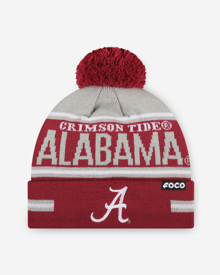 Alabama Crimson Tide Big Wordmark Stripe Pom Beanie FOCO - FOCO.com