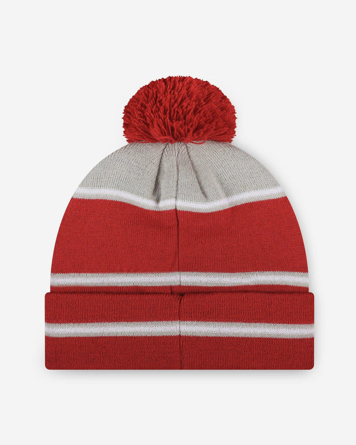 Ohio State Buckeyes Big Wordmark Stripe Pom Beanie FOCO - FOCO.com