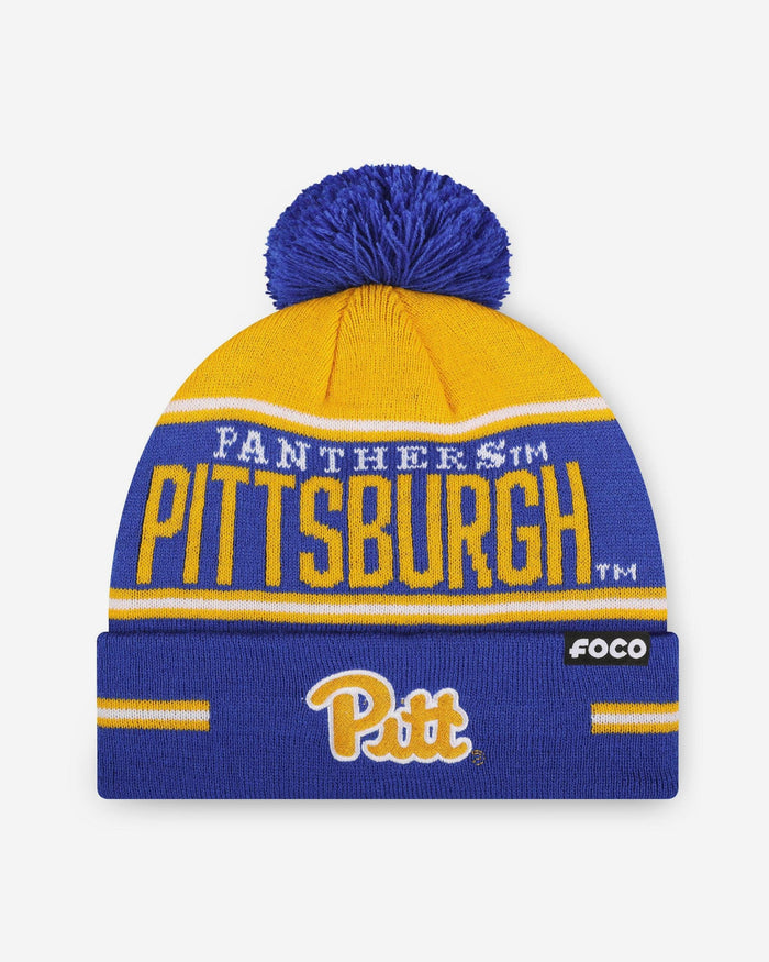 Pittsburgh Panthers Big Wordmark Stripe Pom Beanie FOCO - FOCO.com