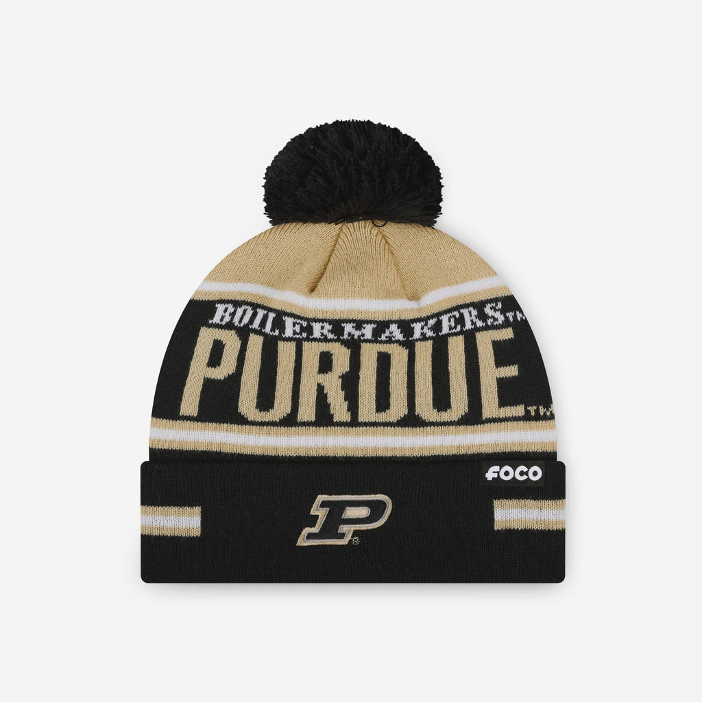 Purdue Boilermakers Big Wordmark Stripe Pom Beanie FOCO - FOCO.com